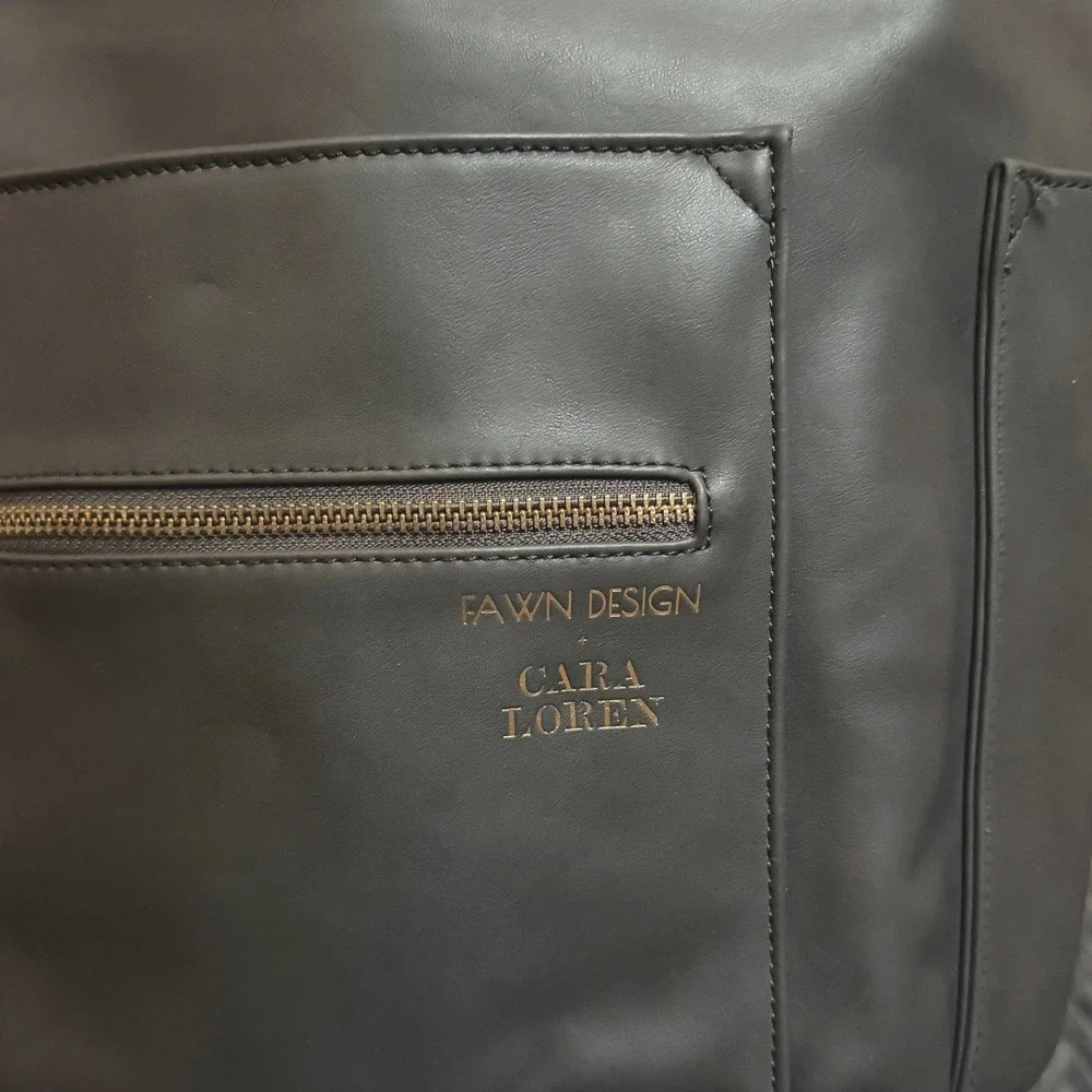 Fawn Design Black Leather Baby Backpack with Gold Hardware